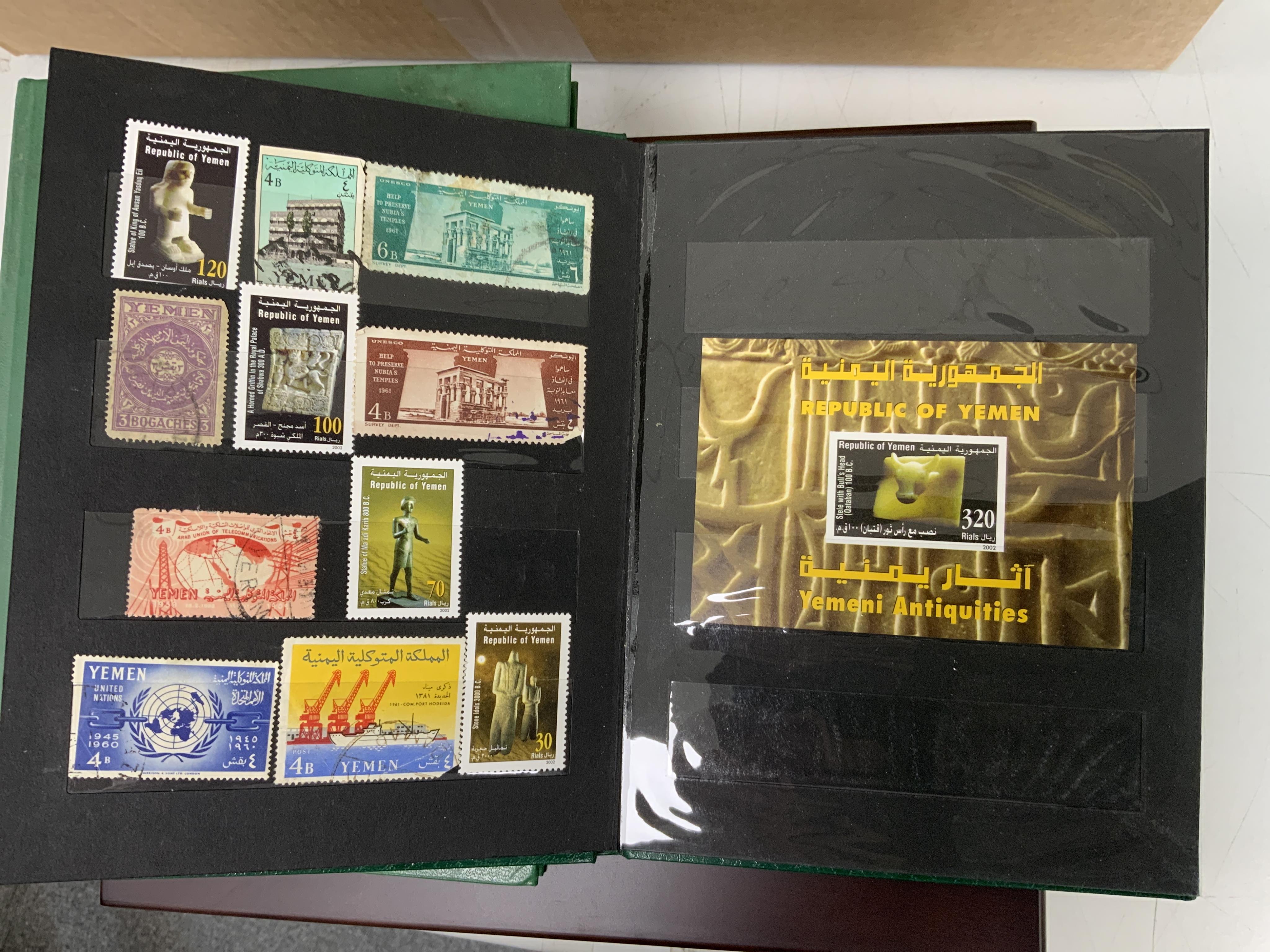 A collection of world stamps including two case selections of stamps in individual perspective cases from the Philatelic Legends ‘Historic Stamps’ collection, including Vichy France, US Civil War, the Cape triangle stamp